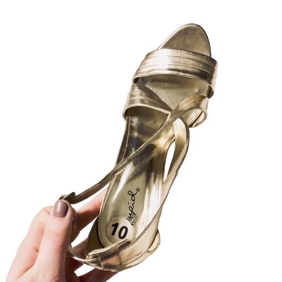 NEW ASOS QUPID Metallic Gold Wrap Strap Strappy High Heel Sandals Fau Leather 10 - Picture 6 of 7